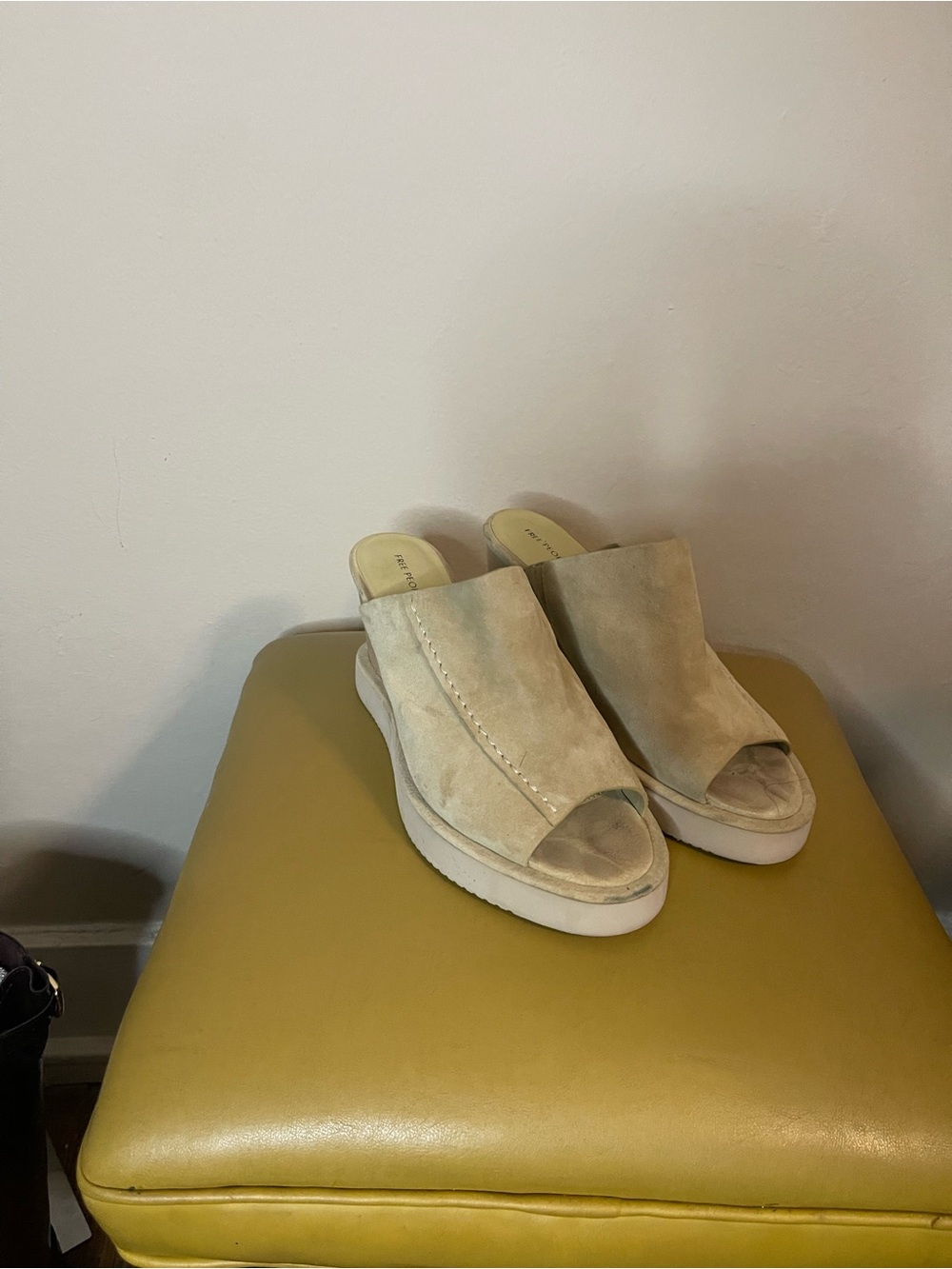 Free People Tan Suede Open-Toe Wedge Slides